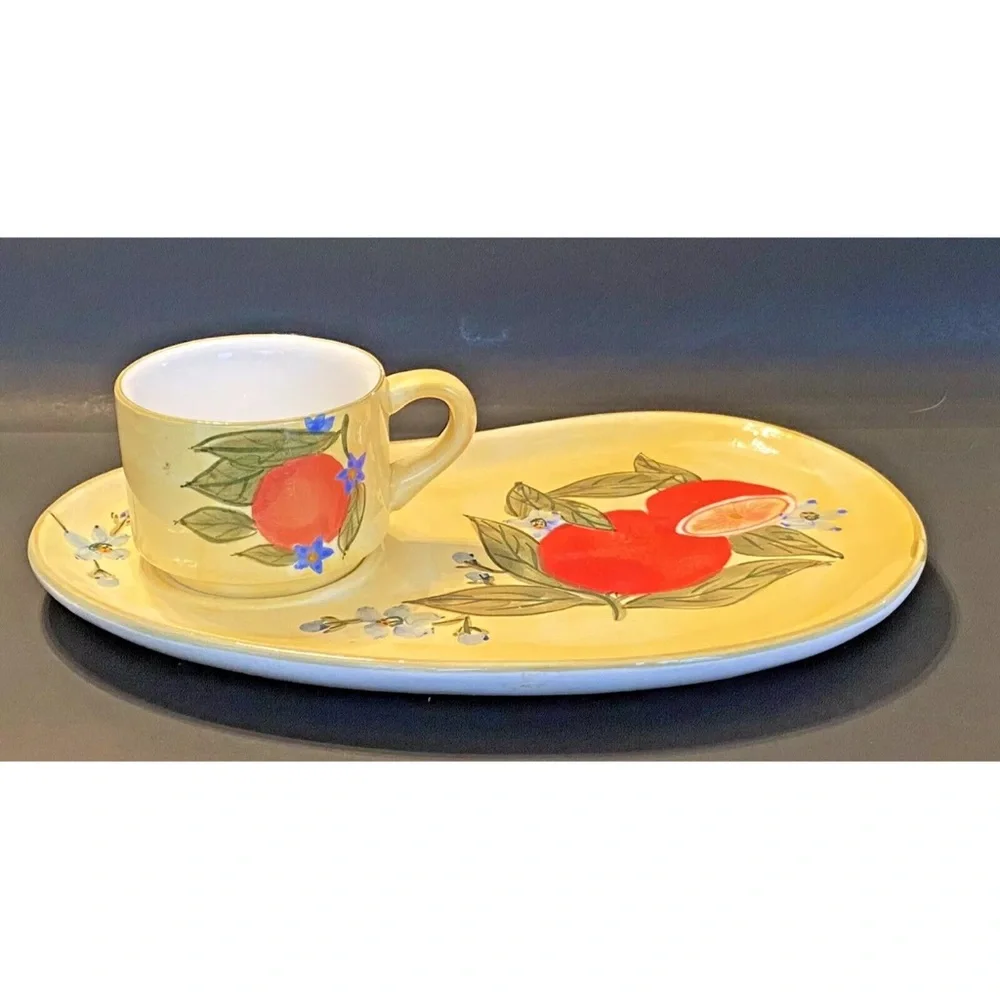 Vintage Lillian Vernon‎ Ceramic Fruit Snack Plate and Mug Set Yellow
